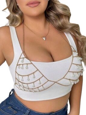 Plus Size Pearl Detail Hanging Neck Chain For Lingerie Accessory size XL